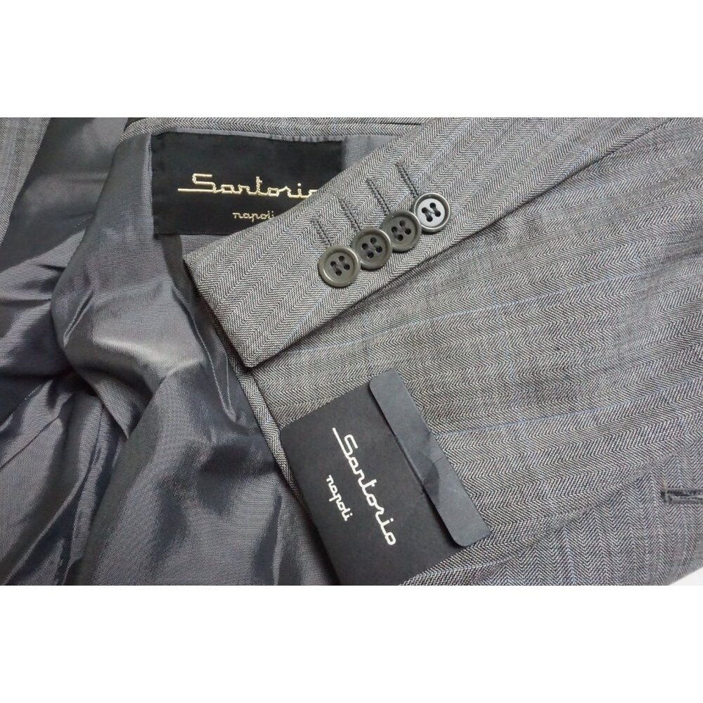 Sartorio Gray Herringbone Blue Plaid Wool 2 Pc Suit Jacket Pants 44R BRAND NEW